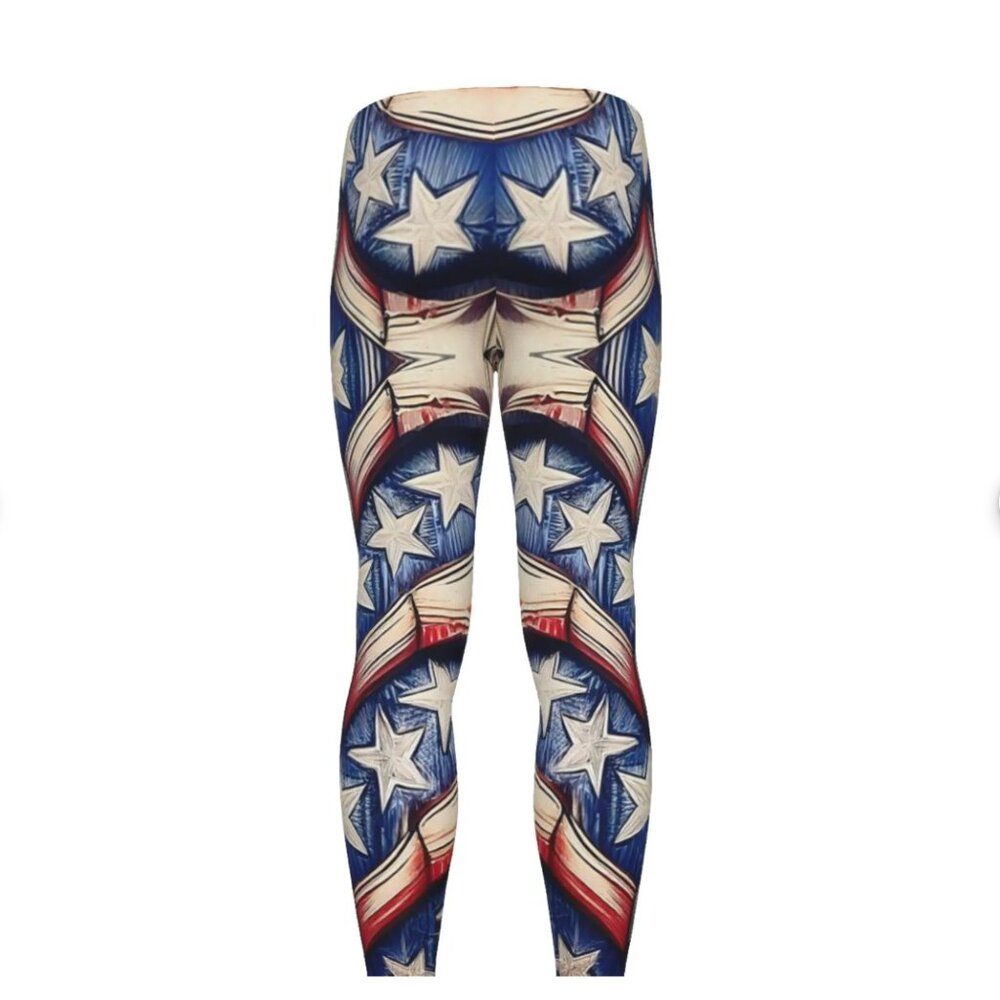 USA American Flag Mens Leggings Running Pants Workout Meggings Size 2xl